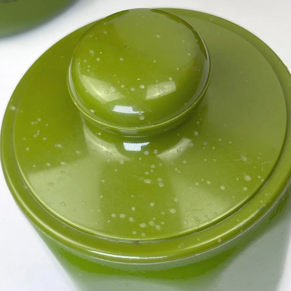 Vintage MCM‎ Kromex Metal Canister Set Fruits and Flowers Set of 4 Green